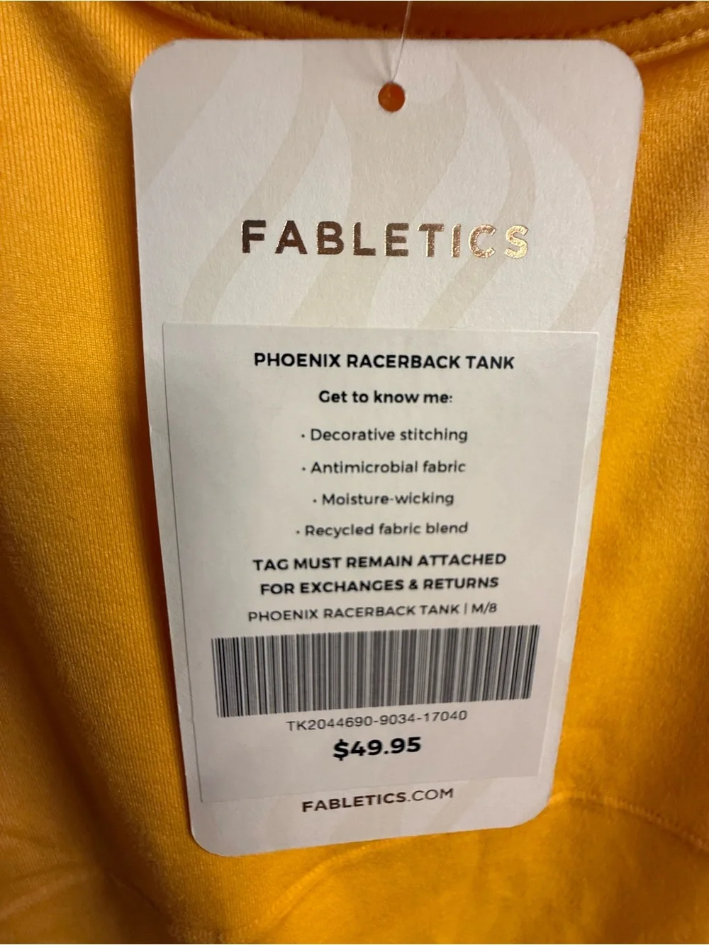 NWT Fabletics Women's Yellow Phoenix Racerback Tank Top size medium